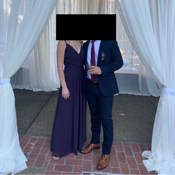 Levkoff Surplice Neck Chiffon A-Line Gown in Plum - Picture 2 of 5